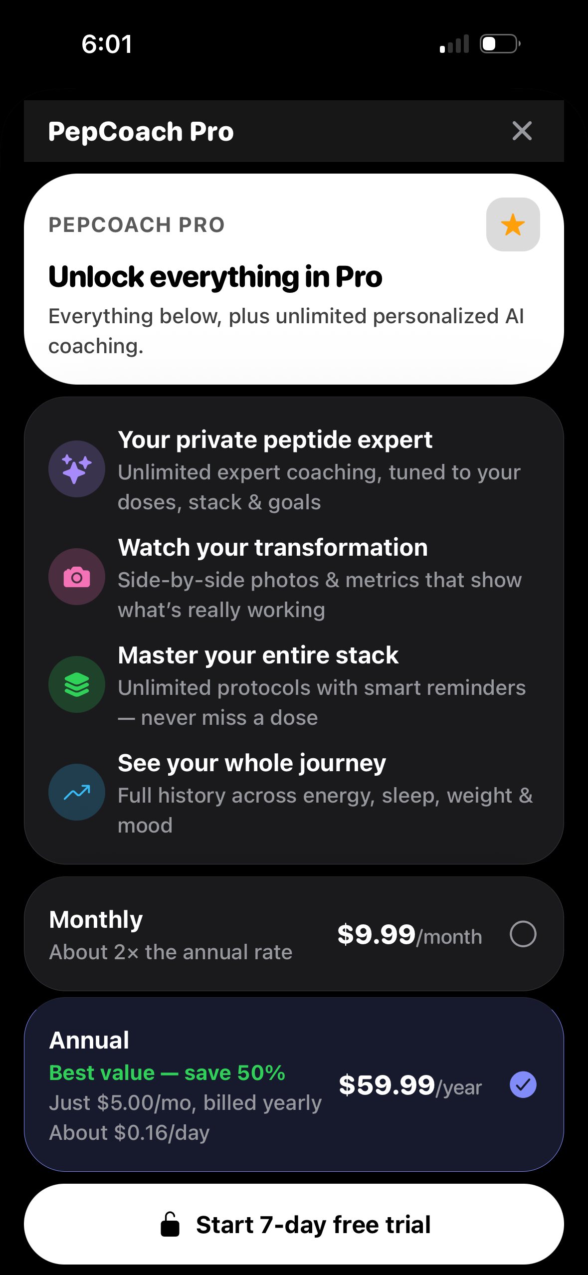 PepCoach Pro plans with 7-day free trial