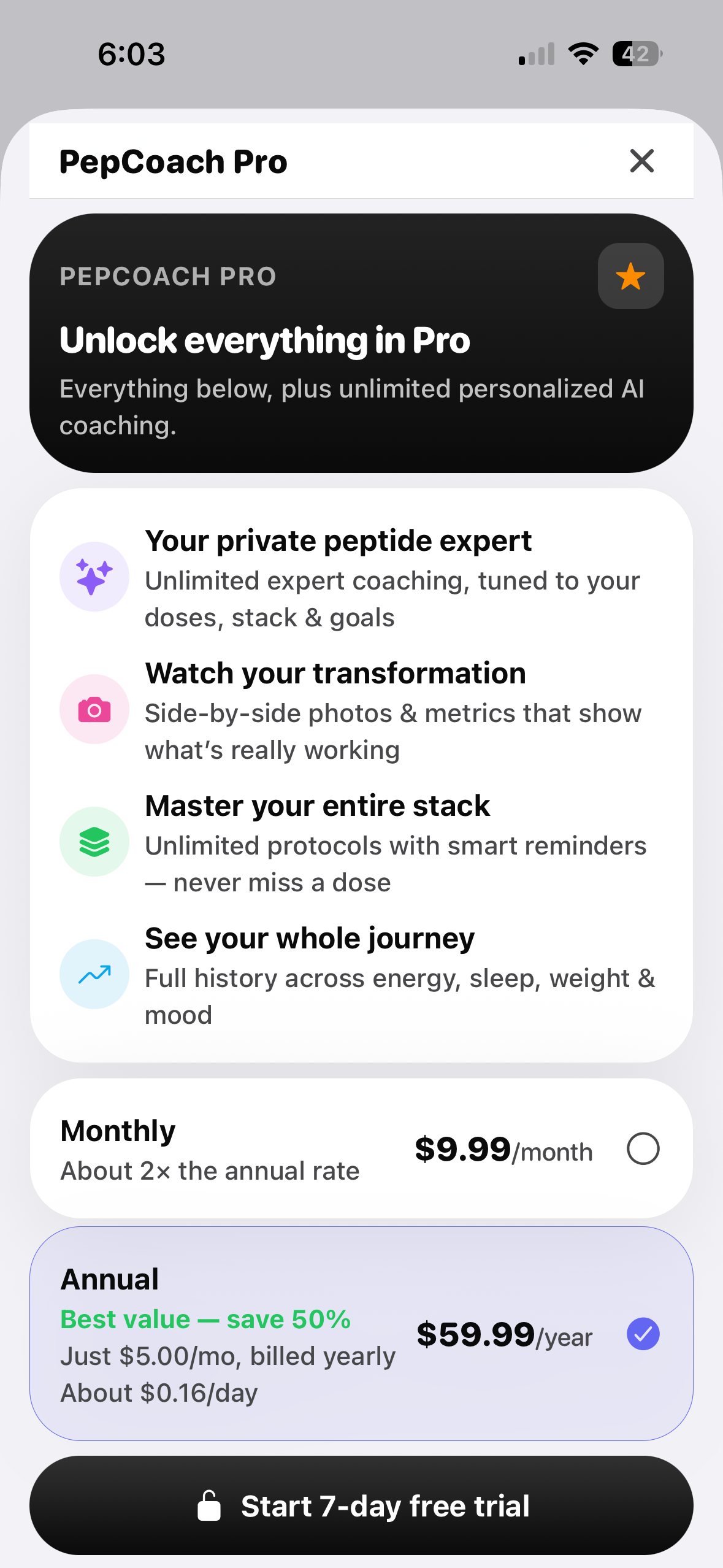 PepCoach Pro plans with 7-day free trial